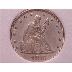 1876 Twenty Cent Piece AU58 NNC.Only 14,640 minted