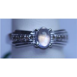 16.00 CTW MOONSTONE AND DIAMOND RING .925 STERLING SILV