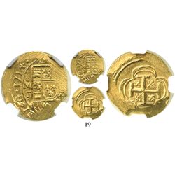 Mexico City, Mexico, cob 2 escudos, 1714J, encapsulated NGC MS 64, from the 1715 Fleet (stated in sl