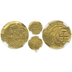 Mexico City, Mexico, cob 2 escudos, 17(14)J, encapsulated NGC MS 62, from the 1715 Fleet.