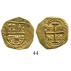 Bogota, Colombia, cob 2 escudos, Philip IV, assayer R to left, mintmark (N)R to right (1640s).