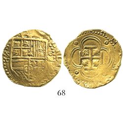 Seville, Spain, cob 4 escudos, Philip II, assayer Gothic D below mintmark S to left.