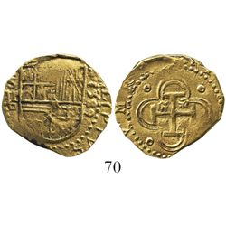 Seville, Spain, cob 2 escudos, 1589 date to right, assayer Gothic D below denomination and mintmark 