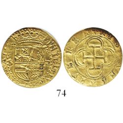 Seville, Spain, 1 escudo, Philip II, assayer Gothic D to right, mintmark S to left, encapsulated NGC