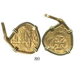 Seville, Spain, cob 2 escudos, (1)619(G), mounted in 18K necklace-bezel.