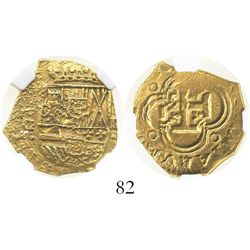 Seville, Spain, cob 2 escudos, Philip III, assayer G, encapsulated NGC AU 50.