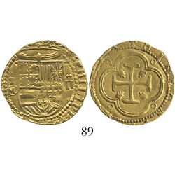 Toledo, Spain, cob 2 escudos, Philip II, assayer M-in-circle below mintmark oT to left.