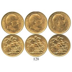 Lot of 3 Sydney, Australia, sovereigns, Edward VII, various dates: 1903 and 1910 (2).