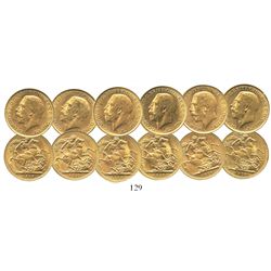 Lot of 6 Perth, Australia, sovereigns, George V, various dates: 1917 (5) and 1918.
