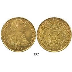 Potosi, Bolivia, bust 8 escudos, Charles IV transitional (bust of Charles III, ordinal IV), 1790/89P