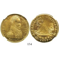Potosi, Bolivia, 8 scudos, 1837LM, encapsulated NGC MS 61.