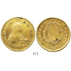 Santiago, Chile, bust 8 escudos, Ferdinand VI, 1750J, from the Luz (1752).