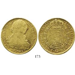 Santiago, Chile, bust 8 escudos, Charles IV (bust of Charles III), 1791DA.