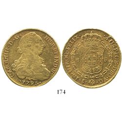 Santiago, Chile, bust 8 escudos, Charles IV (bust of Charles III), 1795DA.