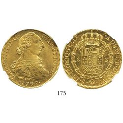 Santiago, Chile, bust 8 escudos, Charles IV (bust of Charles III), 1797DA, encapsulated NGC MS 62, f