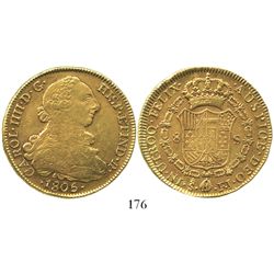 Santiago, Chile, bust 8 escudos, Charles IV (bust of Charles III), 1805FJ.