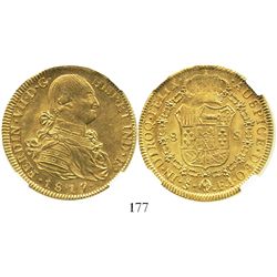 Santiago, Chile, bust 8 escudos, Ferdinand VII (bust of Charles IV), 1817/8FJ, encapsulated NGC MS 6