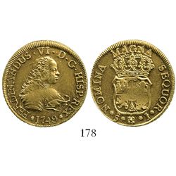 Santiago, Chile, bust 4 escudos, Ferdinand VI, 1749J, from the Luz (1752).