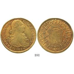 Bogota, Colombia, bust 8 escudos, Ferdinand VII (bust of Charles IV), 1819JF, no dot between IN and