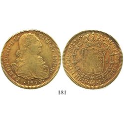 Bogota, Colombia, bust 8 escudos, Ferdinand VII (bust of Charles IV), 1819JF, no dot between IN and 