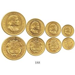 Lot of 4 Costa Rica gold coins of 1900 (denomination set): 20, 10, 5 and 2 colones.