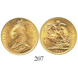 Great Britain (London, England), sovereign, Victoria (jubilee head), 1888, JEB at base.