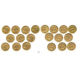 Lot of 10 Great Britain (London, England) sovereigns, Victoria (veiled head), various dates: 1893 (2