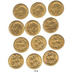 Lot of 6 Great Britain (London, England) sovereigns, Edward VII, various dates: 1907, 1908 (2), 1909