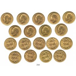 Lot of 9 Great Britain (London, England) sovereigns, George V, various dates: 1911 (4), 1912 (2), 19