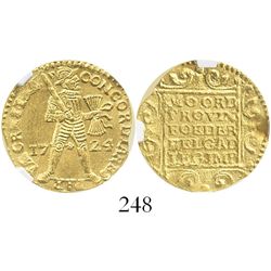 Utrecht, United Netherlands, ducat, 1724, encapsulated NGC MS 63, from the Akerendam (1725).