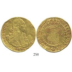 Lima, Peru, bust 8 escudos, Charles IV, 1799IJ.