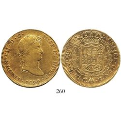 Cuzco, Peru, bust 8 escudos, Ferdinand VII, 1824G, rare one-year issue.