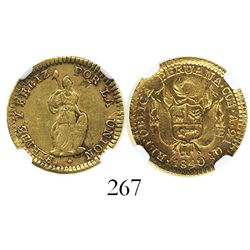 Cuzco, Peru, 1 escudo, 1840A, encapsulated NGC AU 53.