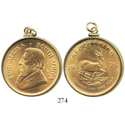 South Africa, krugerrand, 1976, in 18K(?) gold pendant-bezel.