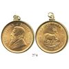 Image 1 : South Africa, krugerrand, 1976, in 18K(?) gold pendant-bezel.