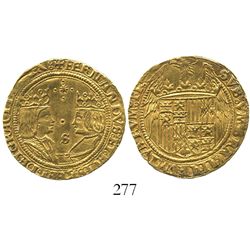 Seville, Spain, double excelente, Ferdinand-Isabel, 8-point star with 4 dots at top, dot in center, 