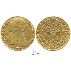 Seville, Spain, bust 4 escudos, Charles III, 1777CF.