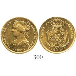Madrid, Spain, 100 reales, Isabel II, 1856.