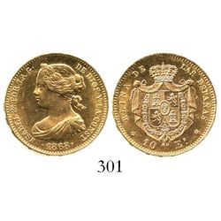 Madrid, Spain, 10 escudos, Isabel II, 1868, with 18-68 inside stars.