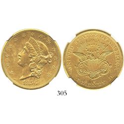 USA (San Francisco mint), $20 (double eagle) coronet Liberty, 1856-S, encapsulated NGC UNC details /
