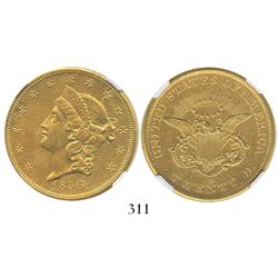 USA (San Francisco mint), $20 (double eagle) coronet Liberty, 1856-S, encapsulated NGC UNC details /