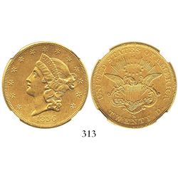 USA (San Francisco mint), $20 (double eagle) coronet Liberty, 1856-S, encapsulated NGC AU details / 
