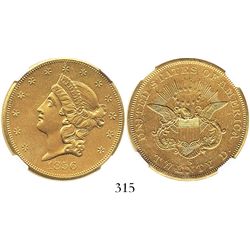 USA (San Francisco mint), $20 (double eagle) coronet Liberty, 1856-S, encapsulated NGC AU details / 