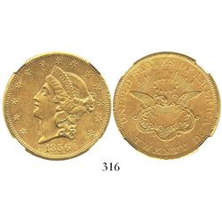 USA (San Francisco mint), $20 (double eagle) coronet Liberty, 1856-S, encapsulated NGC AU details / 