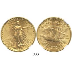 USA (Philadelphia mint), $20 (double eagle) St. Gaudens, 1924, encapsulated NGC MS 63.