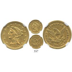 USA (Dahlonega mint), $2-1/2 (quarter eagle) coronet Liberty, 1847-D, encapsulated NGC AU 53.