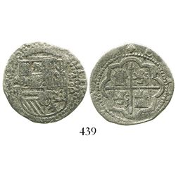 Lima, Peru, cob 2 reales, Philip II, assayer Diego de la Torre, *-ii to left, P-oD to right, Grade 1