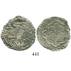 Lima, Peru, cob 2 reales, Philip II, assayer Diego de la Torre, P-ii to left, oD-* to right, Grade 3