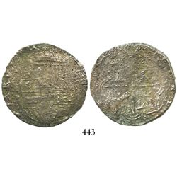 Potosi, Bolivia, cob 8 reales, Philip II, assayer B (4th period), "10 points," with old, hand-signed