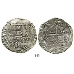 Potosi, Bolivia, cob 8 reales, Philip II, assayer B (5th period), Grade 1, ex-Hebert.